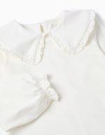 T-shirt blanc à col maxi et volants pour filles – Image 3