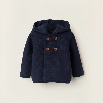 Gilet à capuche avec pompon pour nouveau-nés, bleu foncé