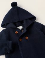 Gilet à capuche avec pompon pour nouveau-nés, bleu foncé – Image 3