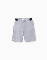 Short chino rayé en coton pour garçon, bleu et blanc