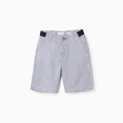 Short chino rayé en coton pour garçon, bleu et blanc