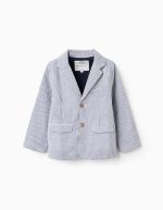 Veste en coton à rayures et poches à rabat pour garçon, blanc/bleu