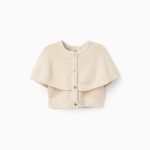 Gilet en maille beige à manches cape et lurex pour bébé fille