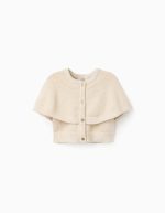 Gilet en maille beige à manches cape et lurex pour bébé fille