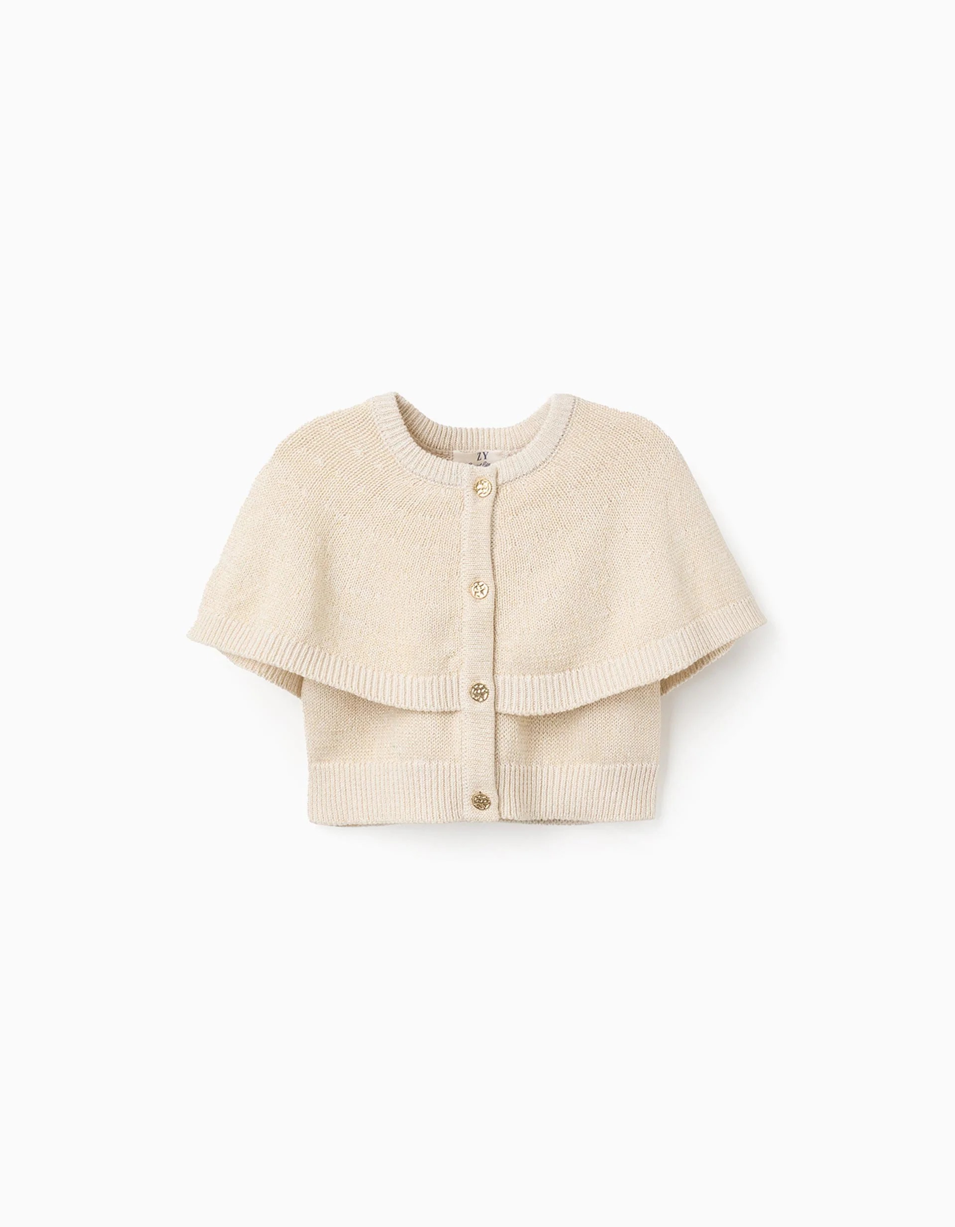 31076920021-0 Gilet en maille beige à manches cape et lurex pour bébé fille – Image 1