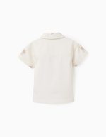 Chemise en coton avec palmiers brodés pour bébé garçon, beige clair – Image 2