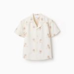 Chemise en coton avec palmiers brodés pour garçon, beige clair
