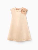 Robe longue en satin doré avec application de fleurs et doublure pour filles