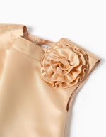 Robe longue en satin doré avec application de fleurs et doublure pour filles – Image 3