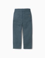 Pantalon chino à coupe droite en lin et coton pour garçon, bleu foncé – Image 2
