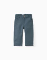 Pantalon chino à coupe droite en lin et coton pour bébé garçon, bleu foncé