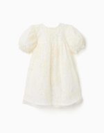Robe blanche à manches bouffantes et fleurs 3D pour bébé fille
