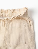 Pantalon large en coton dobby avec ceinture pour filles, beige clair – Image 3