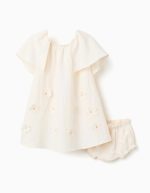 Robe à appliqués floraux + bloomer pour nouveau-né et bébé fille, beige