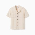 Chemise en coton à manches courtes avec poches poitrine pour garçons, beige clair