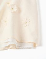 Robe à manches cape et appliqués floraux pour filles, beige clair – Image 3