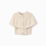 Gilet en maille beige à manches cape et lurex pour fille