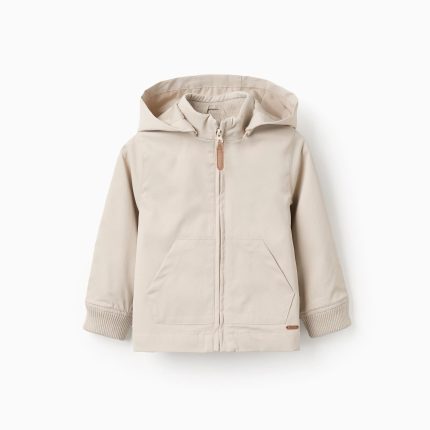 Veste avec doublure et capuche amovible pour bébé garçon, beige clair