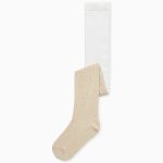 Collants côtelés avec fils de lurex pour filles, blancs/dorés