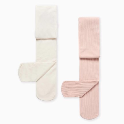 Lot de 2 collants en microfibre pour filles, blanc/rose clair