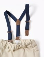 Pantalon en sergé avec bretelles amovibles pour nouveau-né garçon, beige clair – Image 3