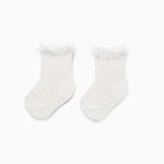 Chaussettes mi-mollet à pois et volants pour bébé fille, blanches