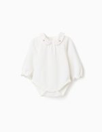 Body à manches longues avec fleurs et volants pour nouveau-née, blanc