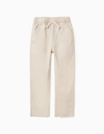 PANTALONS EN LIN BEIGE CLAIR