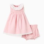 Robe en popeline + bloomer à volants pour nouveau-née, rose clair