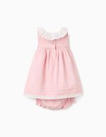 Robe en popeline + bloomer à volants pour nouveau-née, rose clair – Image 2
