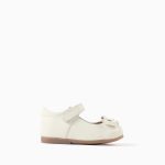 Ballerines en cuir avec nœud décoratif pour bébés filles, blanches