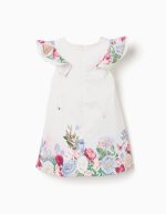 Robe en coton à fleurs et manches à volants pour bébé fille, blanche – Image 2