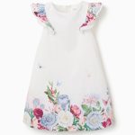 Robe en coton à fleurs et manches à volants pour filles, blanche