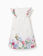 Robe en coton à fleurs et manches à volants pour filles, blanche – Image 2