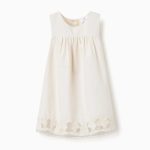 Robe trapèze sans manches à fleurs brodées pour bébé fille, blanche