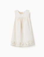 Robe trapèze sans manches à fleurs brodées pour bébé fille, blanche