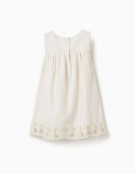 Robe trapèze sans manches à fleurs brodées pour bébé fille, blanche – Image 2