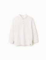 Polo à manches longues en piqué de coton blanc pour garçon