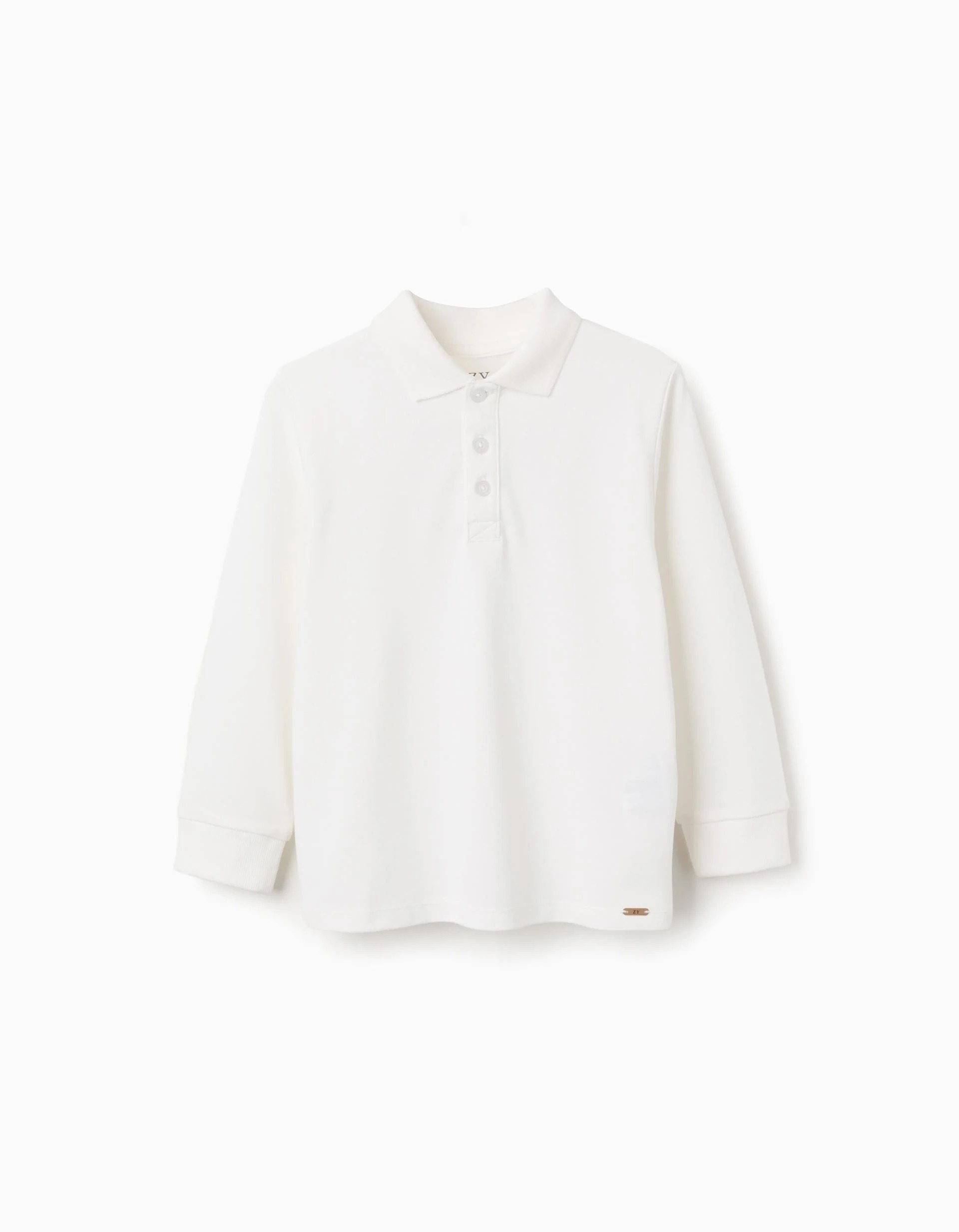 31079066041-0 Polo à manches longues en piqué de coton blanc pour garçon – Image 1