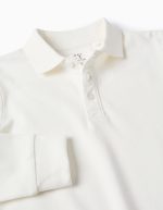 Polo à manches longues en piqué de coton blanc pour garçon – Image 3