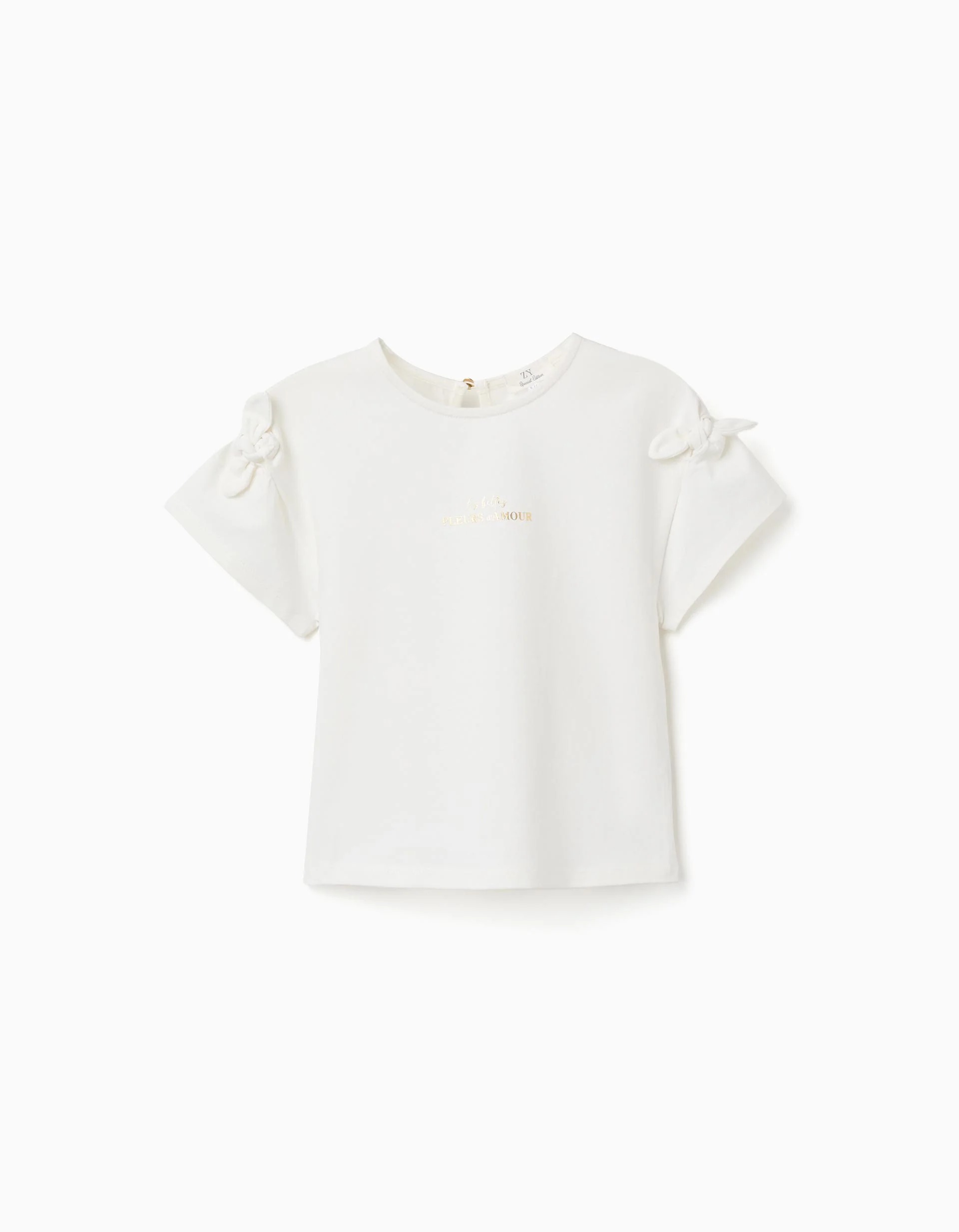 31079136041-0 T-shirt blanc à imprimé et nœuds décoratifs pour filles – Image 1