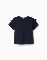 T-shirt bleu foncé à imprimé et nœuds décoratifs pour filles – Image 2