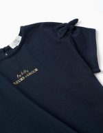 T-shirt bleu foncé à imprimé et nœuds décoratifs pour filles – Image 3