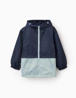 Coupe-vent à capuche avec poches pour garçon, bleu foncé/vert