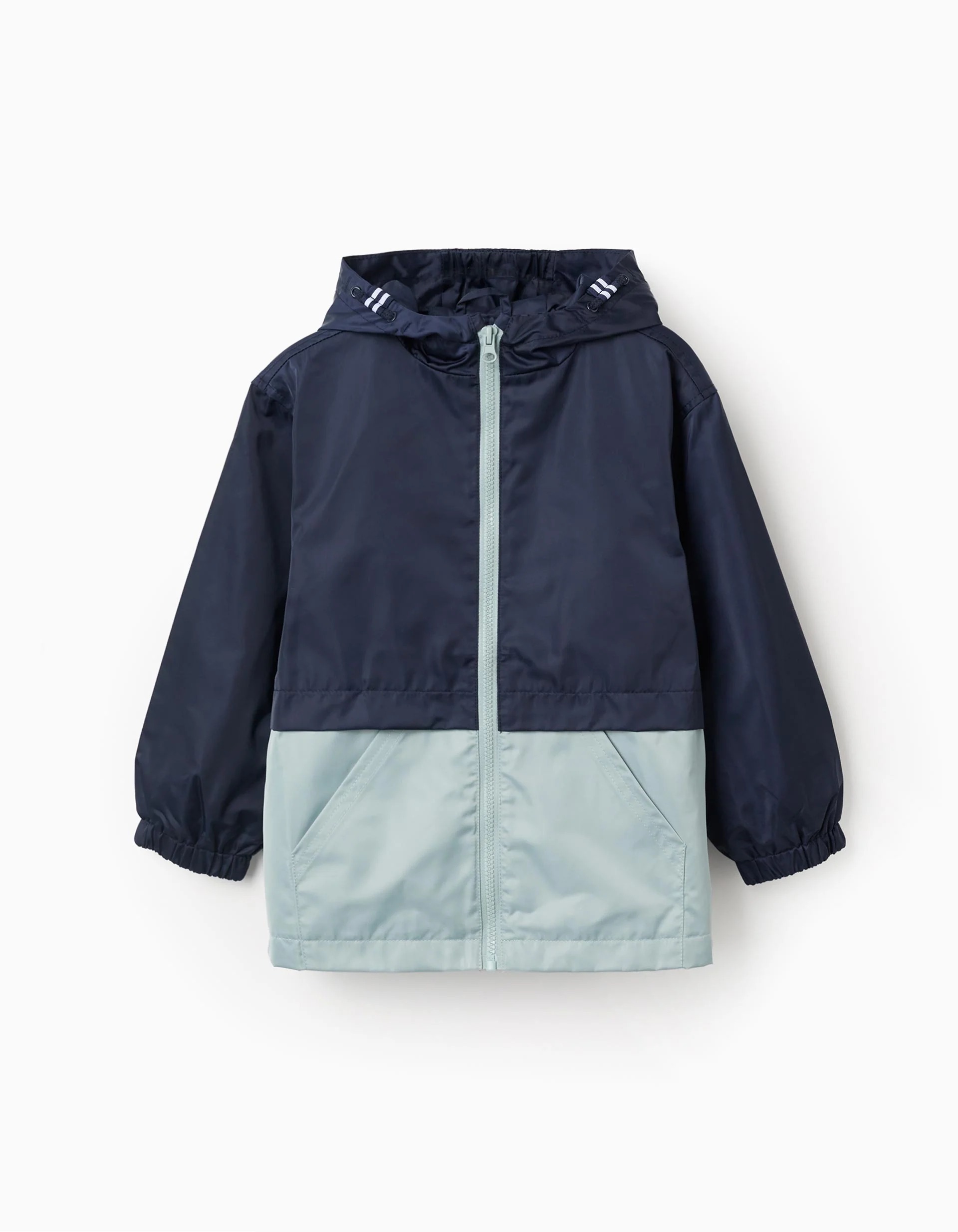 31079219006-0 Coupe-vent à capuche avec poches pour garçon, bleu foncé/vert – Image 1
