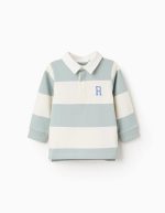 Polo à manches longues rayé pour bébé garçon, blanc/vert clair