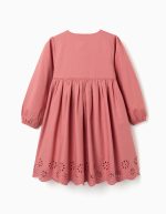 Robe en popeline à manches longues avec broderie anglaise pour fille, rose – Image 2
