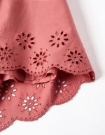 Robe en popeline à manches longues avec broderie anglaise pour fille, rose – Image 3