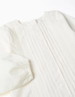 Chemisier en popeline à manches longues et plis sur le devant pour filles, blanc – Image 3