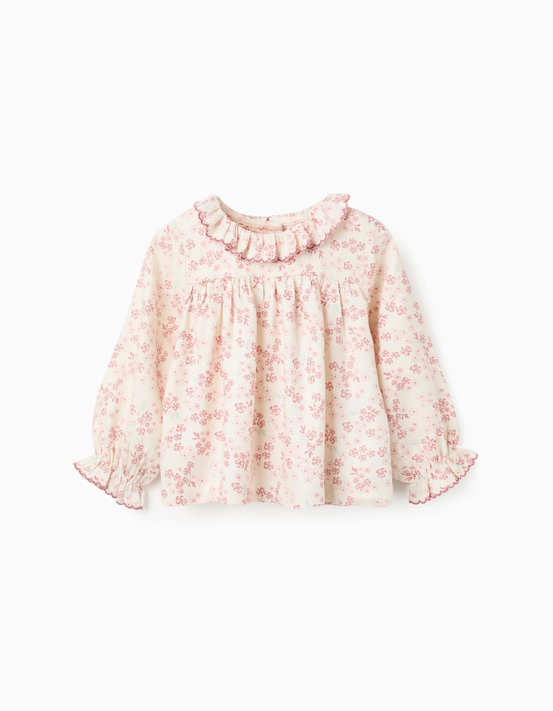 31079586041-0 Blouse fleurie à manches longues et volants pour bébé fille, beige clair/rose – Image 1